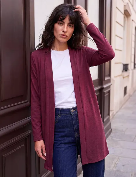 Roman Rayon Blend Longline Cardigan Burgundy Mix