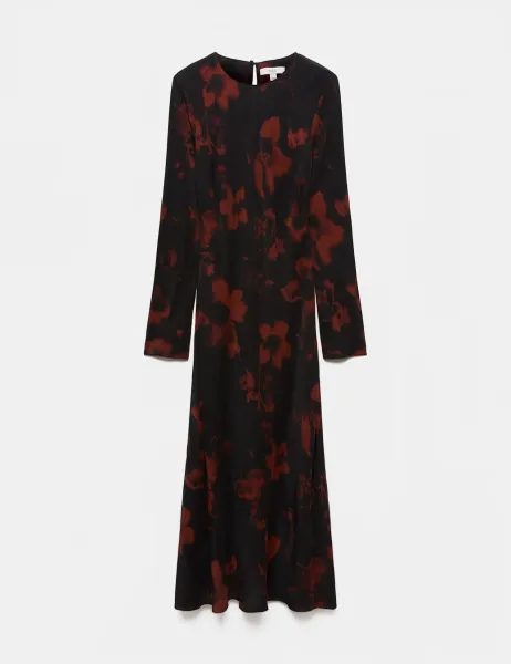 Marks & Spencer Satin Floral Midaxi Column Dress Black Mix