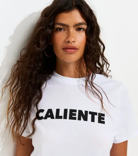 Women's White Cotton Caliente Print Relaxed T-Shirt