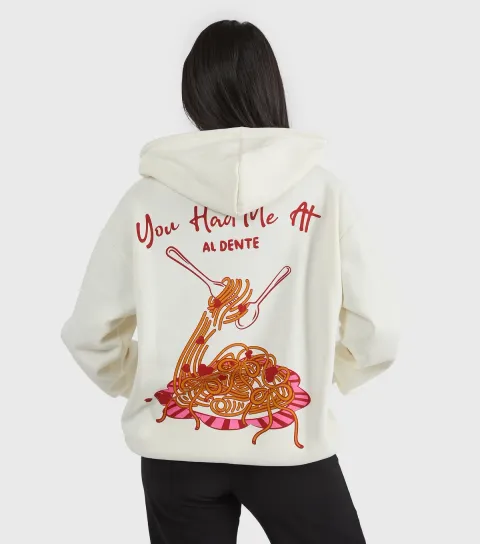 Women's White You Had Me At Al Dente Graphic Print Hoodie
