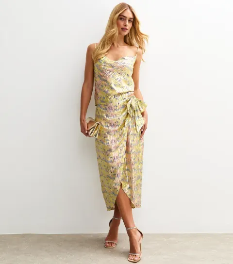Women's Multicolour Metallic Jacquard Wrap Midi Skirt