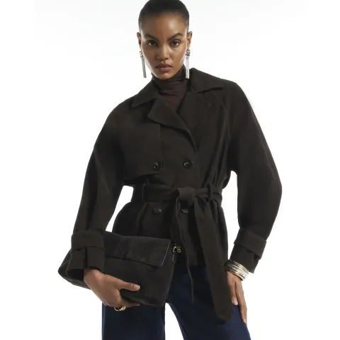 River Island Faux Suede Cropped Trench Jacket