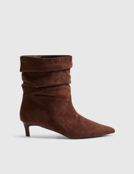 River Island Kitten Heel Pointed Ankle Boots Chocolate