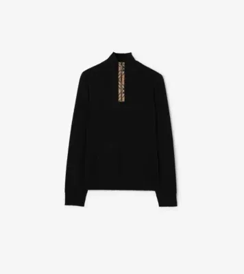 Check Trim Wool Half-zip Sweater in Black - Men, Cashmere