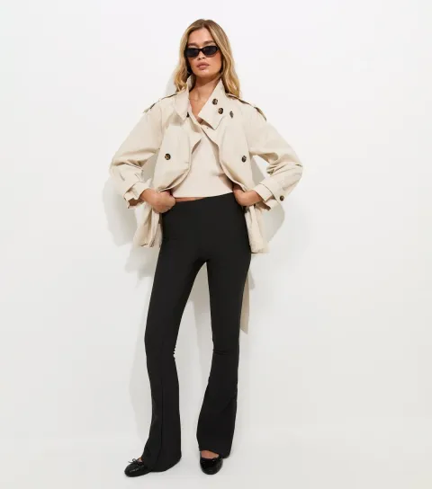 Women's Tall Black Ottoman Rib Flared Leg Trousers