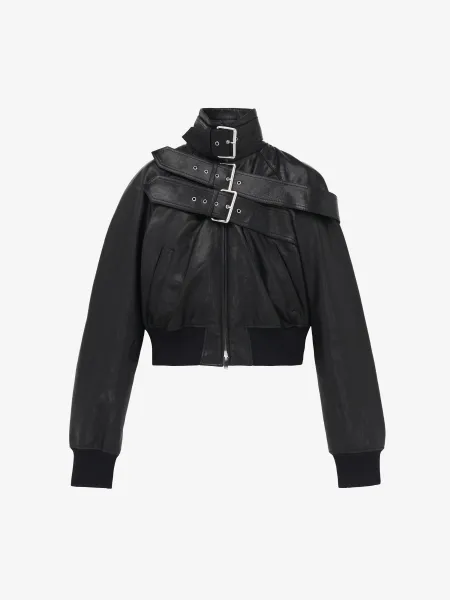 Belt Detail Leather Jacket