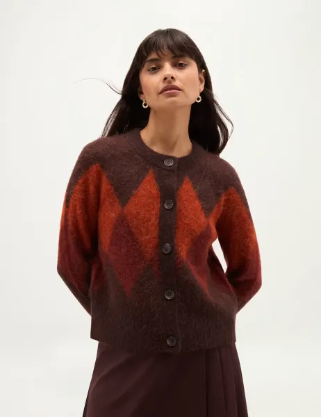 Hobbs Argyle Cardigan with Alpaca & Wool Brown