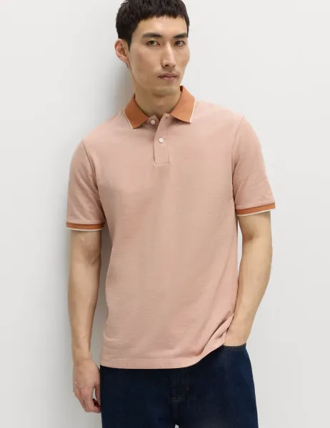 Marks & Spencer Ultimate Tipped Pique Polo Shirt Burnt Orange