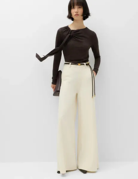Marks & Spencer Tie Neck Fastening Top Bitter Chocolate