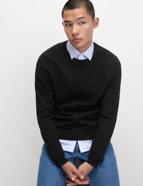Marks & Spencer Pure Cotton Crew Neck Jumper Black