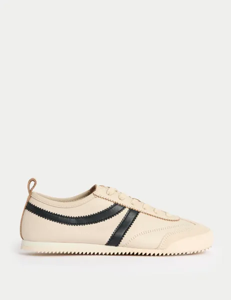 Marks & Spencer Leather Stripe Trainers Cream Mix