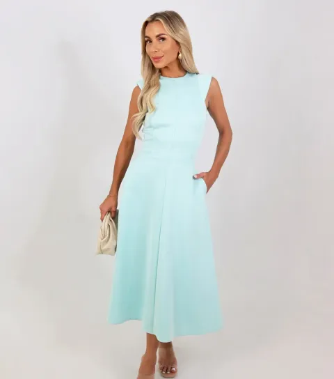 Women's Mint Green Round Neck A-Line Midi Dress