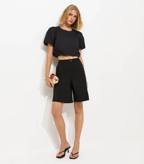 Women's Black Twill Jorts