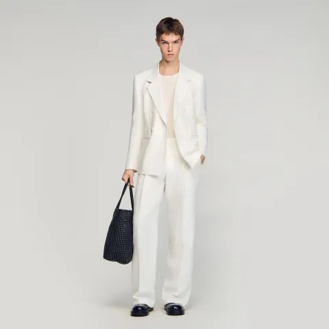 Double-breasted linen suit jacket