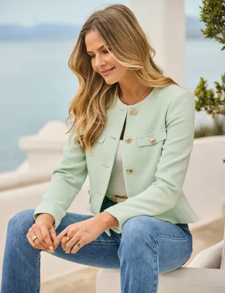 Boucle Collarless Jacket Green