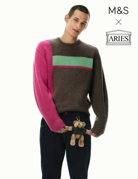 M&S x Aries Pure Lambswool Colour Block Relaxed Jumper