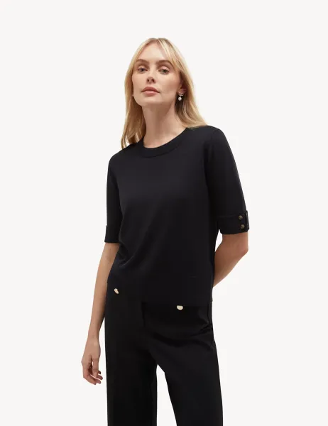 Hobbs Textured Knitted Top with Wool Navy