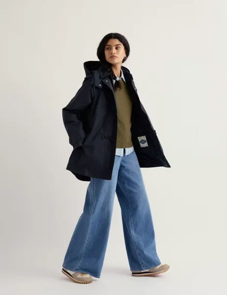 Seasalt Cornwall Linen Rich Hooded Duffle Coat Navy