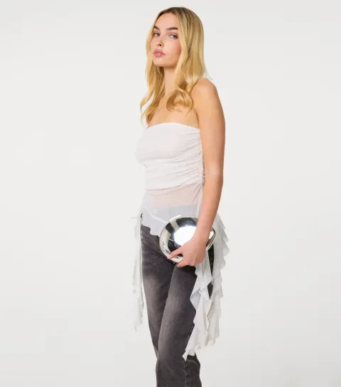 Women's Off White Asymmetric Diamante Bandeau Top