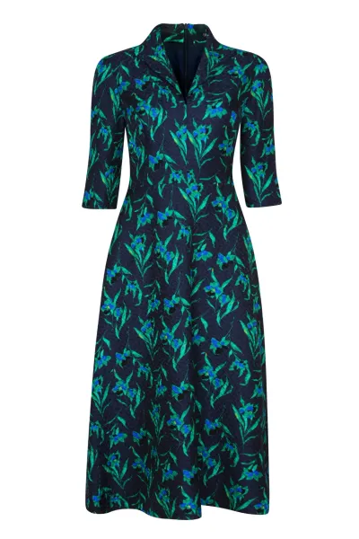 Naomi Dress in Navy/Green Iris Print