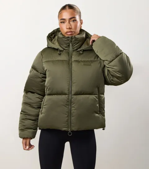 Women's Khaki Cropped Padded Jacket