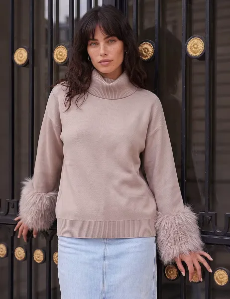 Roman Rayon Blend Faux Fur Trim Jumper Grey Mix