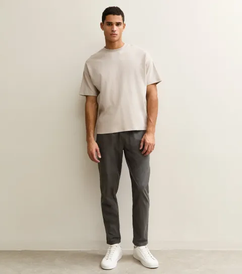 Men's Dark Grey Regular Cotton Tapered Trousers