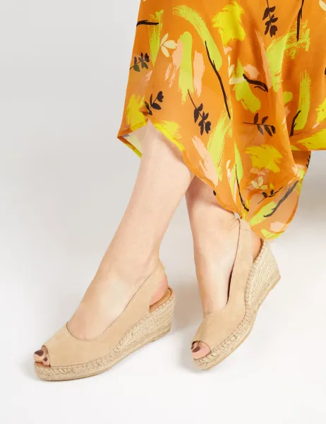 Jones Bootmaker Standard Fit Suede Wedge Open Toe Espadrilles Sand
