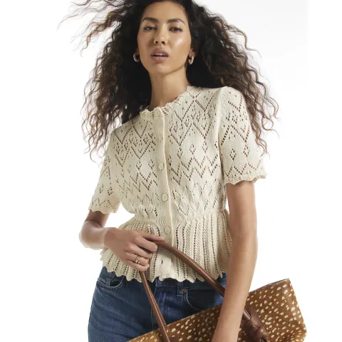 River Island Crochet Knit Style Peplum Hem Polo Top
