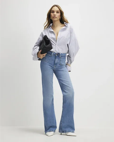 River Island High Waisted Relaxed Flare Jeans