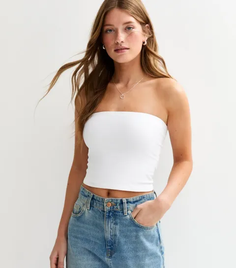 Women's White Jersey Bandeau Top
