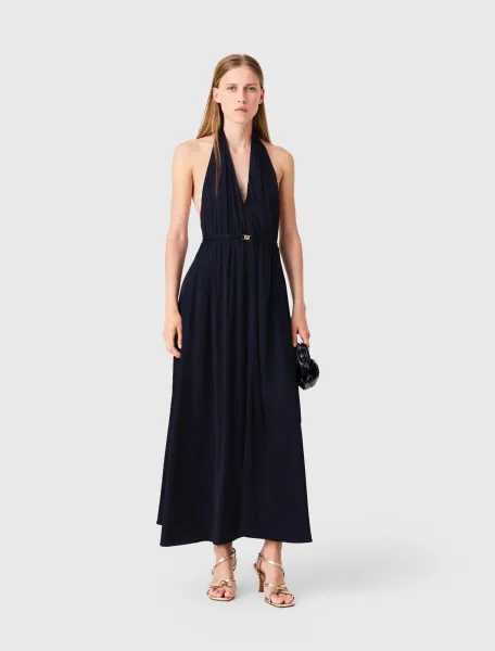 Backless pleated maxi dress
