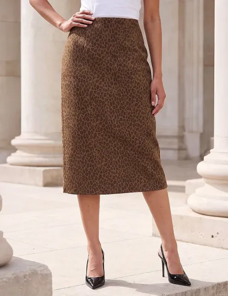 Roman Suede Printed Pencil Skirt Brown Mix