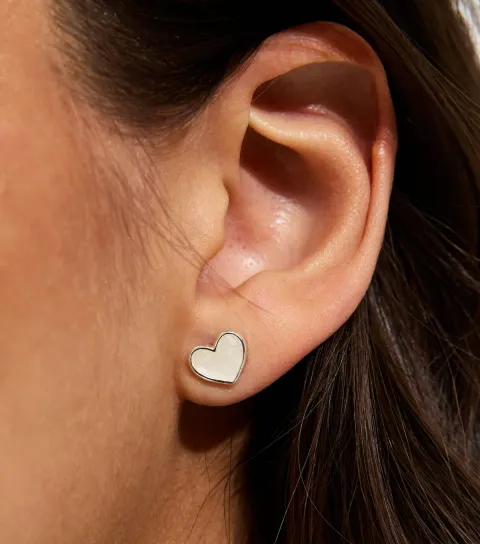 New Look Silver Tone White Mini Heart Stud Earrings