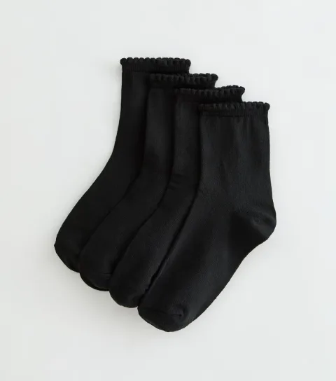 Pack of 4 Black Scallop Top Ankle Socks