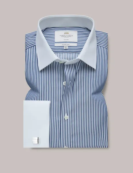 Hawes & Curtis Fitted Slim Non Iron Pure Cotton Striped Shirt White Mix