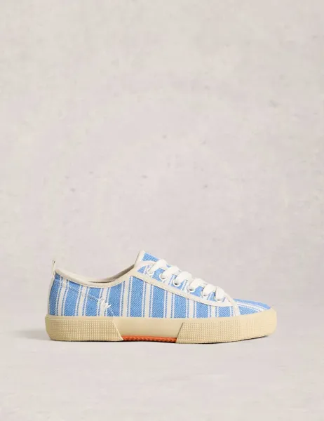 White Stuff Canvas Lace Up Striped Trainers