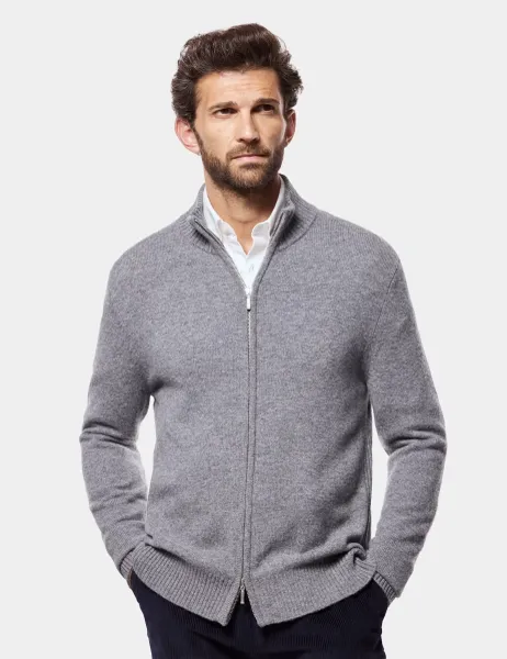 Hawes & Curtis Zip Up Jumper with Lambswool Grey