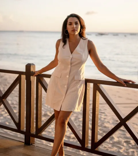 Women's Off White Linen Shirt Dress