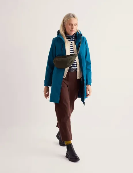 Waterproof Hooded Longline Rain Jacket Teal