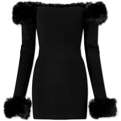 Faux Fur Off The Shoulder Mini Dress