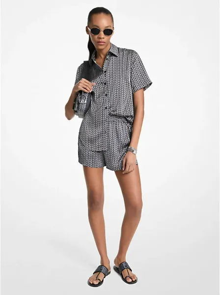 MK2000 Logo Print Satin Camp Shirt