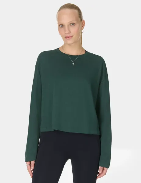 Sweaty Betty Essential Crew Neck Crop Top Dark Green