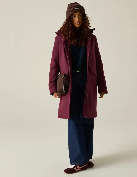 Regatta Ramona Hooded Padded Longline Raincoat Burgundy