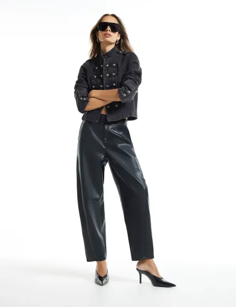 River Island Button Front Barrel Leg Trousers Black