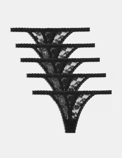 Marks & Spencer 5 Pack Lace Tanga Thong Black