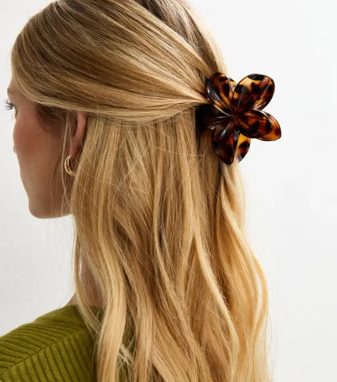 Brown Tortoiseshell Effect Flower Hair Claw Clip
