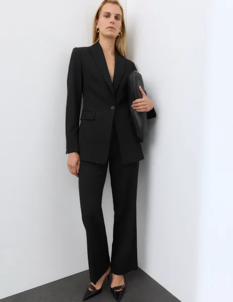 Autograph Pure Wool Tailored Straight Leg Trousers Black