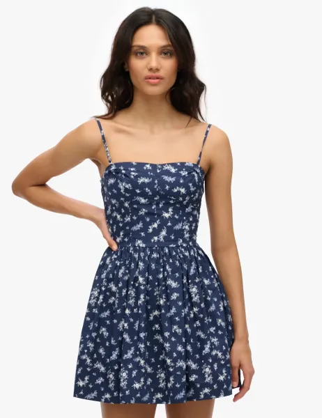 Superdry & Co Cotton Rich Strappy Corset Mini Cami Dress Navy