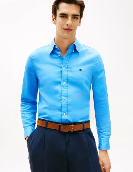 Tommy Hilfiger Regular Fit Linen Blend Shirt Blue